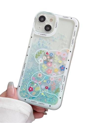 Image of PEEPERLY Back Cover Case for iPhone 15 Pro Scratch Resistant Anti-Slip TPU Shockproof Protective Durable Luminous Charming Floral Case for Girls & Women(Blue)