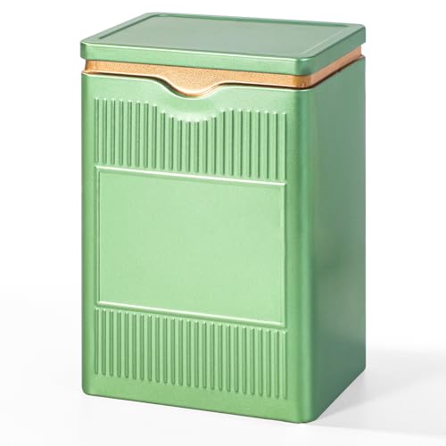 JOYLULU Tea Tin Premium Tight Sealing Metal Canister with Press On Lid Storage Tin for Loose Leaf Tea Bags Coffee Beans & Spices Ideal for Kitchen Countertop & Pantry Green Square Tinplate Can