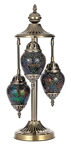 Unique 3 Globes Turkish Mosaic Table Lamp Bohemian Vintage Decorative Lamp Shade Tiffany Stained Glass Bedside Lamp For Bedroom. (Multi-Colored) #TOP1