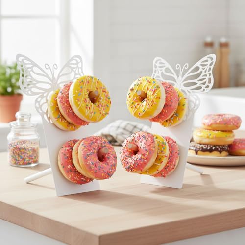 AIM & GGKK White Butterfly Donut Stand Display Wall Metal Donut Holder Stand for Party Dessert Table Donuts Board for Weddings Birthday Baby Shower Bagel Holder Donuts Bar Display Decor
