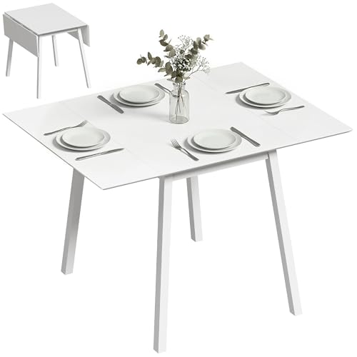 HOMCOM Table de Cuisine Pliable Table à Manger Pliante avec Plateau Rabattable en Bois pour 2 à 4 Personnes, Blanc