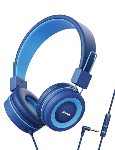iClever HS14 Kids Wired Headphones, Light Blue, 85dB Volume Limiter, Stereo Sound, Built-in Mic, 3.5mm Audio Jack Compatible, 6.1 Ounces