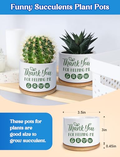 KISJO Thank You for Helping Me Grow Pot - Teachers Appreciation Gift, Ceramic Succulent Pots Aloe Vera Plant Pots, Funny Planters for Indoor Plants End of Year Teacher Gifts (Plant Not Included)