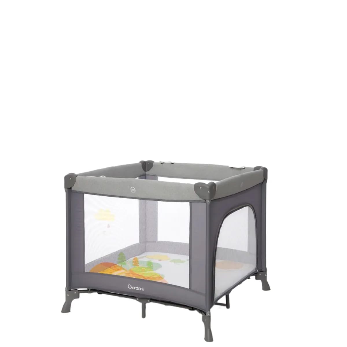 Giordani Safe&Play Box Bambini Pieghevole 0-4 Anni, Centro Attività con Tappeto Gioco Removibile, 4 Maniglie di Sostegno, Rete Traspirante, Borsa Trasporto e Apertura a Zip, Multicolore