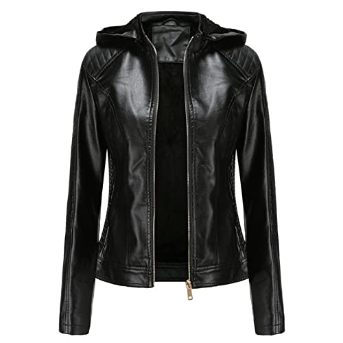 Veste en cuir doublée polaire femme manteau chaud à capuche et manches longues hiver