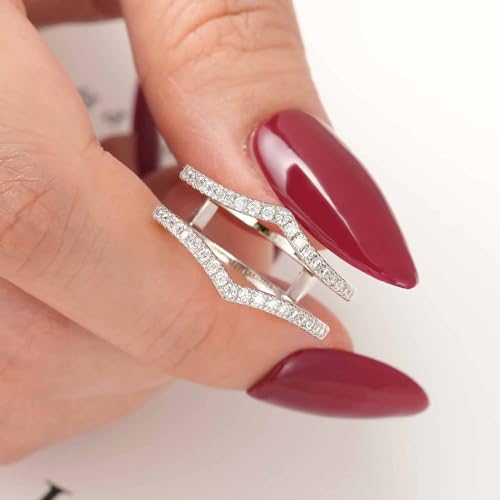 Wuziwen Cubic Zirconia Curved Wedding Bands for Women Ring Enhancer Guard for Engagement Rings 925 Sterling Silver Size 5-102