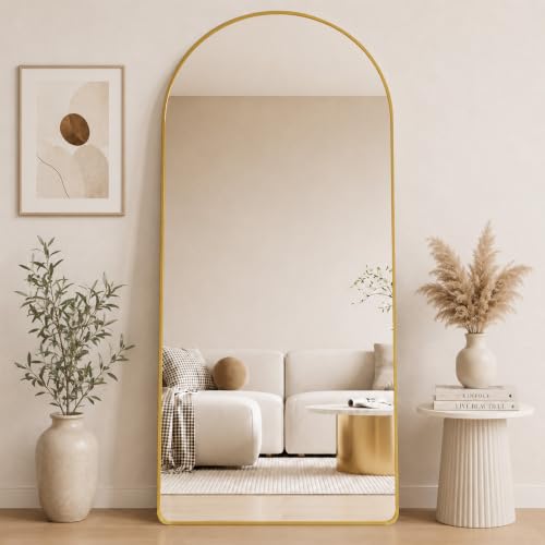 Arbor life 171x76cm Arched Floor Mirror Arch Full Length Mirror with Stand Aluminium Alloy Frame Tempered Glass Standing Hanging or Leaning Full Body Wall Mirrors for Bedroom Living Room Gold