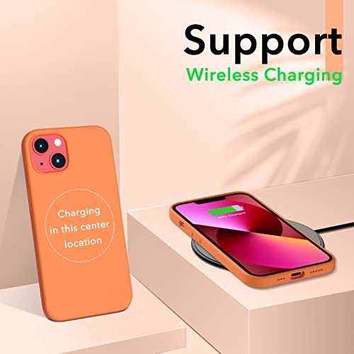 Image of ORNARTO Compatible with iPhone 13 Case 6.1, Slim Liquid Silicone 3 Layers Full Covered Soft Gel Rubber Phone Case Protective Cover 6.1 Inch-Orange