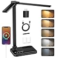 RealPlus Desk Lamp with USB Charging Port & ?Adapter?, 17IN Tall LED Desk Lamps for Home Office, 10W Double Head Desk Lamp with Pen Holder, Memory Function/10 Brightness/5 Colors/Reading Mode/Timer