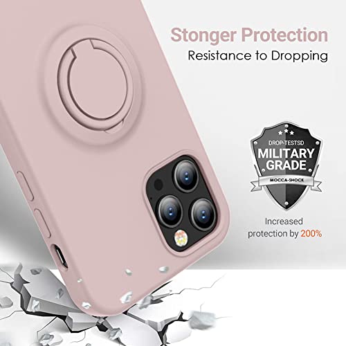 Mocca Compatible With Iphone 14 Pro Case With Ring Stand | Super Soft Microfiber Lining | Full-Body Anti-Scratch Liquid Silicone Case For Iphone 14 Pro Women Girls 6.1Inch - Pink Sand #TOP6