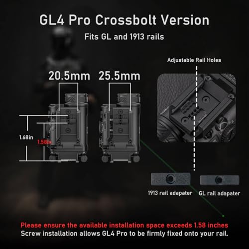 Image of RovyVon GL4 Pro+ Upgraded Crossbolt 4-in-1 Rail-Mounted Flashlight with Adjust Rail Adapter, 400 Lumens White Light, Visible Green Beam, IR Illuminator and IR Beam, and Remote Control Compatible
