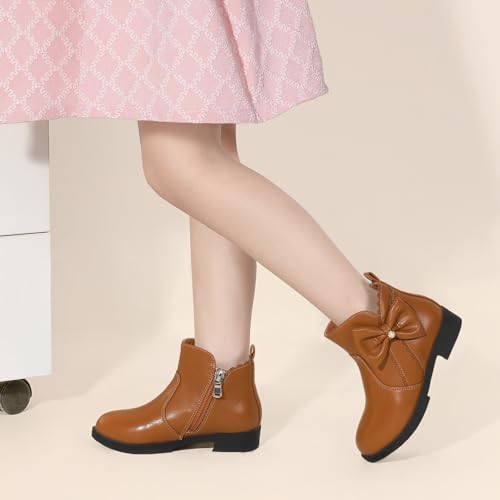 PANDANINJIA Toddler/Little Kid Girl's Clara Fashion Short Ankle Boots Pearls Bow Dress Booties with Zipper2