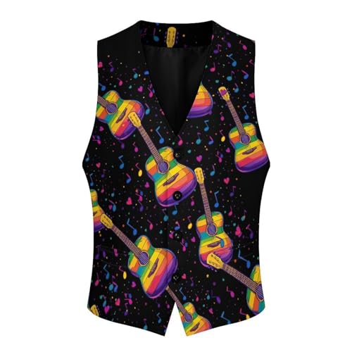 Guitar Colorful Musical Notes Men's Suit Vests Dress Vest V-Neck Waistcoat Slim Business Formal with Pocket4