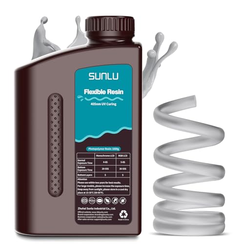 Image of SUNLU Flexible 3D Printer Resin, 70A 3D Printing Resin for Printing Soft and Flexible Items, Bendable and Not Brittle, Fast Curing 405nm UV Photopolymer Resin. 1000G Gray
