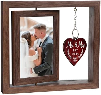 Mr And Mrs Gifts, Wedding Picture Frame Wedding Gifts For Bride And Groom, Newlywed Anniversary Valentines Gifts for Couples Bride to Be Bridal Shower Gifts, Mr & Mrs Rotating Photo Frames 4×6