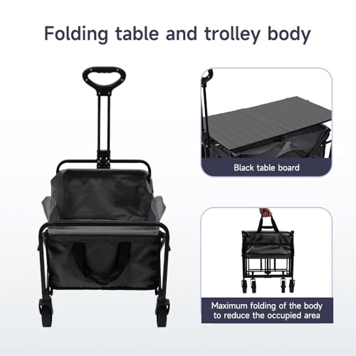 Chariot utilitaire pliable robuste pour la plage, le shopping et les festivals en plein air – Chariot tout terrain avec roues, sac de protection et table