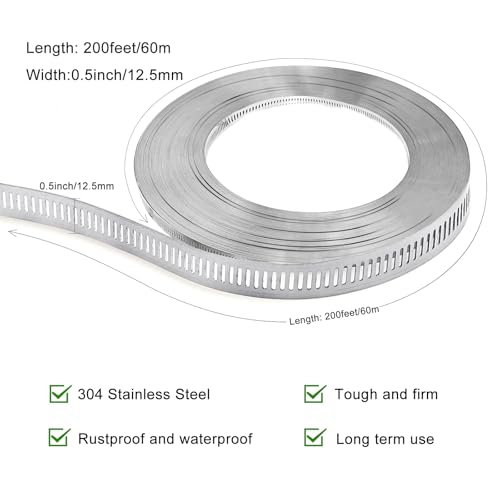 Hose Clamps, DIY 200 FT Metal Strap + 80 Fasteners, Hose Clamps Stainless Steel, Large Adjustable Hose Clamp Pipe Clamp for Pipe Automotive Mechanical Applications by Homanu - Image 3