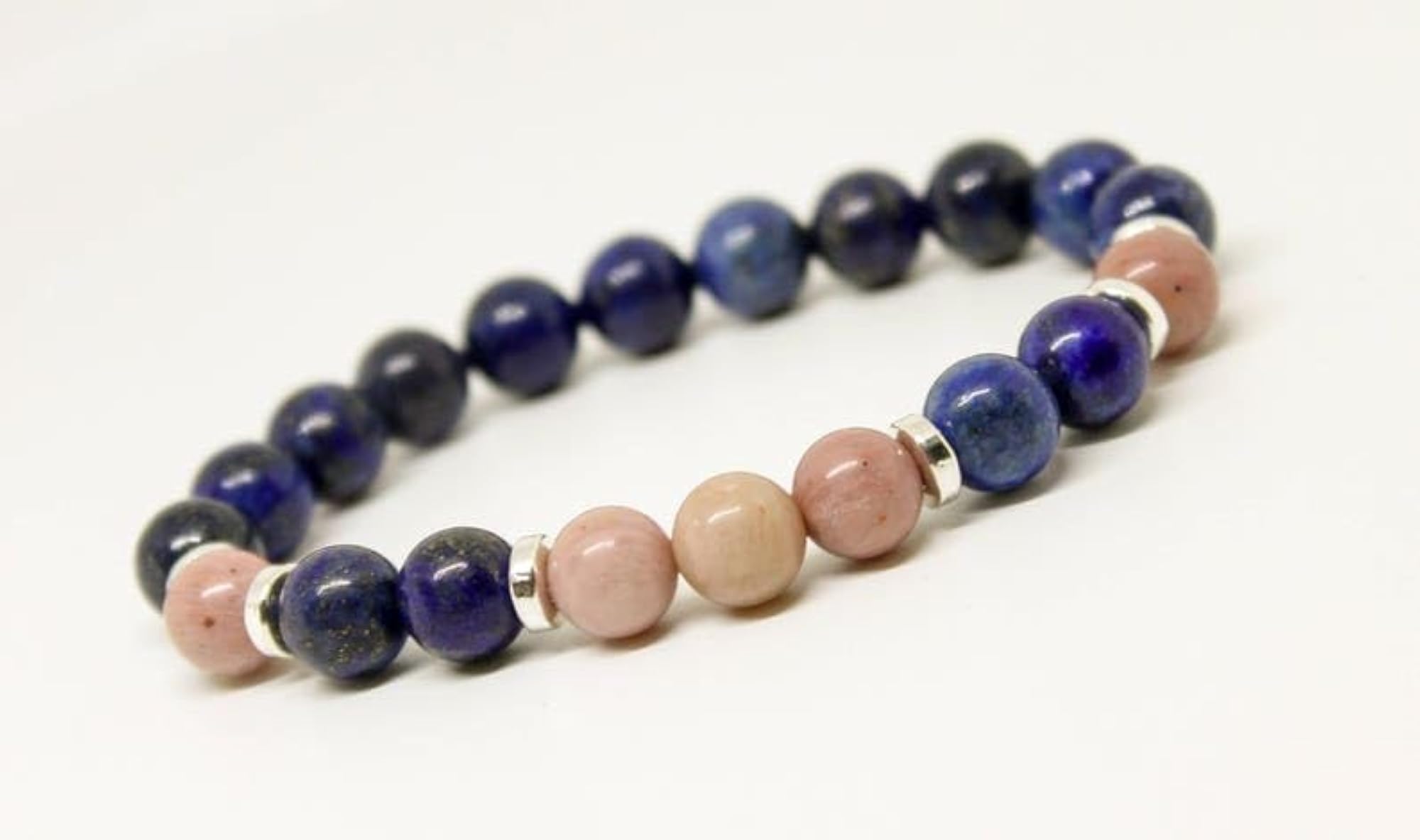 Natural Lapis Lazuli & Rhodonite Stretchable Bracelet, Unisex Healing