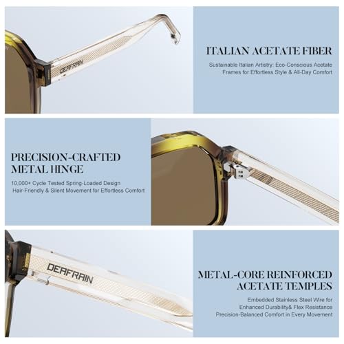 Image of DEAFRAIN Polarized Sunglasses for Men Women, Acetate Pilot Classic Retro 90s UV Protection Fashion Driving Beach Shades