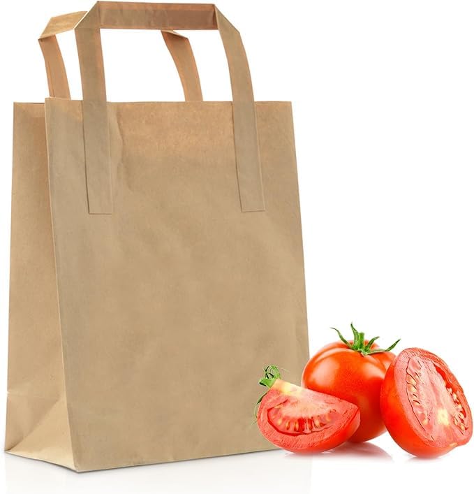 We Can Source It Ltd - Large Brown Kraft Paper Bags with Tape Handles - Biodegradable SOS Carrier Bag for Food, Retail & Groceries - Eco Takeaway Bags for Cafรฉs, Resturants and Bakeries - Pack of 250