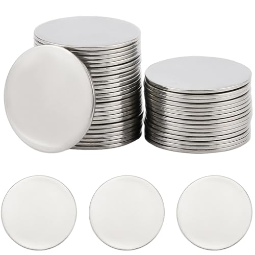 SUNNYCLUE 1 Caja de 40 Placas de Estampado de Acero Inoxidable Etiquetas de Metal Estampadas A Granel Parches de Disco En Blanco Grabables de Plata Plana Y Redonda de 25mm para Grabar Manualidades de