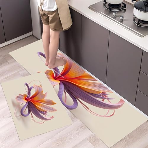 Alfombras de cocina de 2 piezas con diseño abstracto floral para baño y suelos del hogar 4