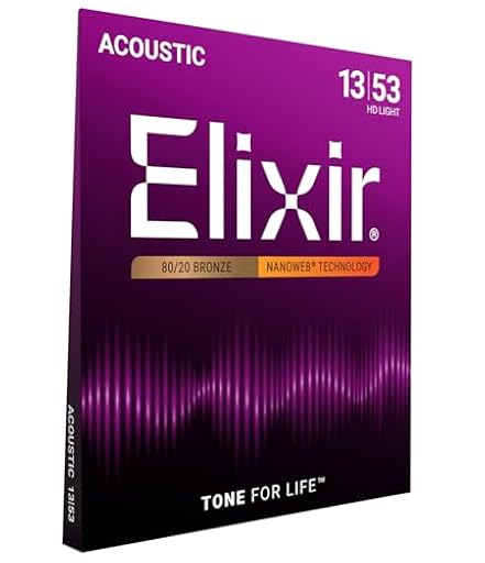 Elixir Cuerdas de guitarra acústica Strings de bronce en proporción 80/20 con recubrimiento NANOWEB, calibre ligero HD, 1 Pack, HD Light (13-53) | Ya disponible en tu tienda friki favorita! En mundofriki.es!