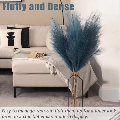 Image of 38 inch 10 Stems Tall Pampas Grass Decor Faux Pampas Navy Blue for Floor Vase