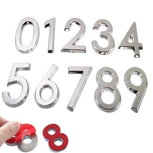 SensaBliss ドア 番号 数字 シール ナンバープレート 3D 立体 自己粘着性 表札 ステッカー おしゃれ 部屋番号 プレート ロッカー 住所 オフィス ホーム 飲食店 番号札 ホテル サイン 0-9 (シルバー)