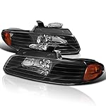 Spec-D Tuning Black Euro Headlights Amber Reflector Compatible with Dodge Grand Caravan 1996-2000, Chrysler Town & Country, Grand Voyager, L+R Pair Head Light Lamp Assembly