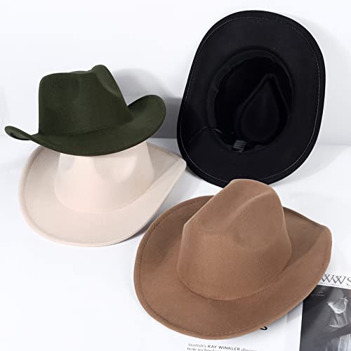 Image of 2 Pack Western Cowboy Hats for Women Men 4 Different hat Bands | Classic Felt Wide Brim Costume Cow Boy Hat Curved Brim Cowgirl Hat