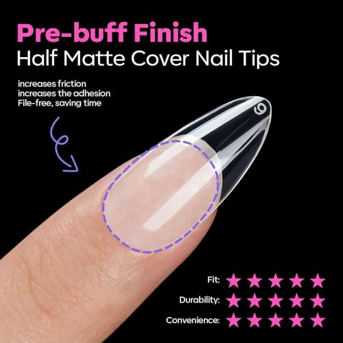 Image of Modelones Pointed Almond Nail Tips Medium Pre-shaped Soft Gel Fake Nails | Acrylic Clear Full Cover Press on Extension Kit Gel Manicure DIY at Home 216PCS 12Sizes