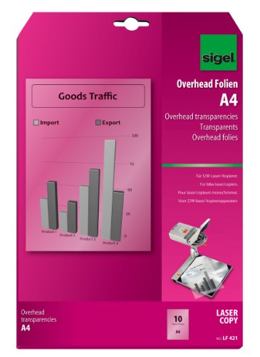 LF421 OHP-Folien / Overheadfolien A4, 10 Blatt, für S/W-Laserdrucker Kopierer