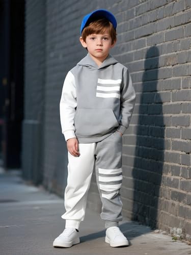 Size 2-6 Years Toddler Boys Clothes Color Blocking Hoodie and Casual Pants 2Pcs Kids Boys Fall Winter Outfits Set2