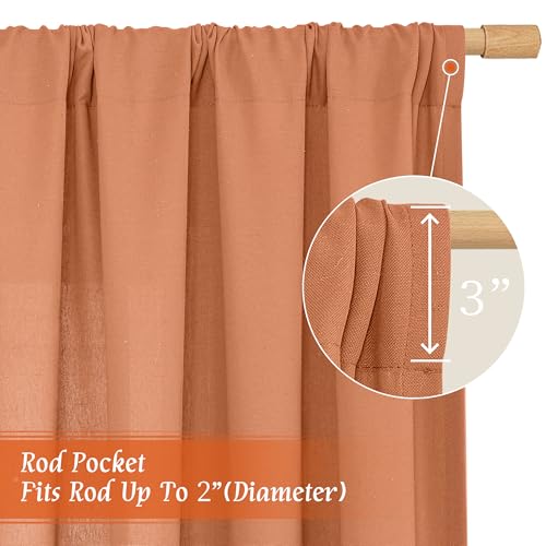 Image of LAMIT Short Linen Curtains 45 Inches Long for Cafe 2 Panels, Terracotta Light Filtering Privacy Panels Rod Pocket Neutral Fall Decor Drapes for Bedroom /Window /Loft Room, 42 x 45 Inch