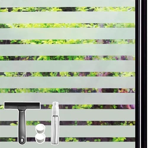 Qualsen Vinilos para Cristales Rayas Esmeriladas Adhesión Electrostática Vinilo Cristal Anti UV, Translucido Decorativos Vinilo Cristales para Puertas Cristal Cocina Oficina 30x200 cm, Franja Gruesa