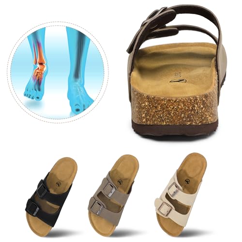 HOMETRUE Womens Sandals Cork Footed Flat Womens Slides Sandals Adjustable Buckle Straps Durable Sandal for Women4