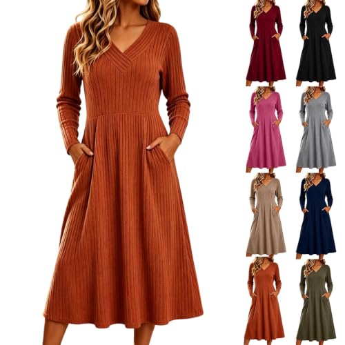 Womens Fall Dresses Long Sleeve Knit Sweater Dress with Pockets - image 1