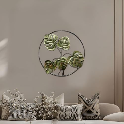 Image of Iron Big Handcrafted Multicolor Round Metal Leaf Abstract Wall Art Decorative Wall Frame Sculpture for Living Room Bedroom Drawing Room Home Decor