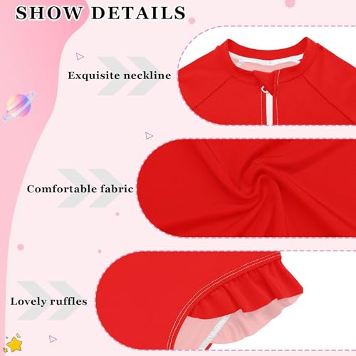 Red Girls Long Sleeve Rashguard Swimsuit UV Protection One-Piece Swimwear Bathing Suit Red4