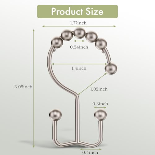 Image of Amazer Shower Curtain Hooks Rings, Stainless Steel Shower Curtain Rings, 12Pcs Double Glide Shower Hooks for Bathroom Shower Curtain Rods Dual Rust-Resistant Shower Rings, Matte Nickel