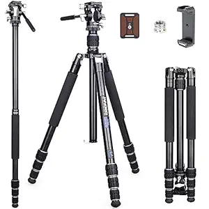 INNOREL RT45A+H10 Professional Camera Tripod 6061 Aluminum Alloy Travel Compact Portable Photographic Tripod Monopod for DSLR Camera Camcorder Camera Stand with Mini Fluid Video Head Phone Clip