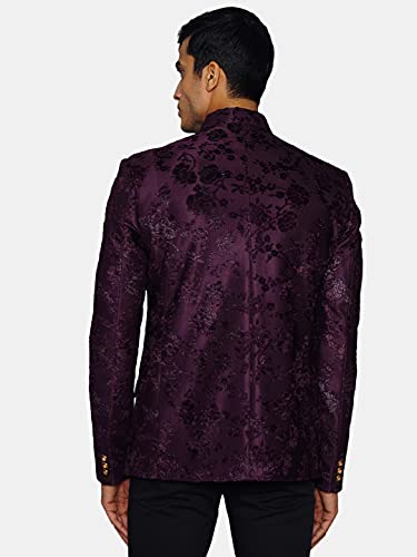 WINTAGE Men's Embroidered Velvet Party/Festive Indian Jodhpuri Grandad Bandhgala Blazer : Blue3