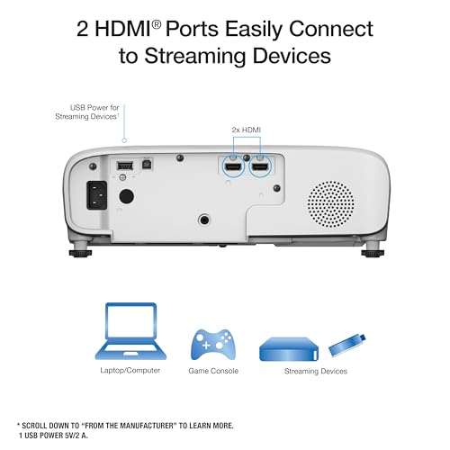 Image of Epson Home Cinema 980 3-Chip 3LCD 1080p Projector, 4,000 Lumens Color and White Brightness, Streaming /Gaming /Home Theater, Built-In Speaker, Auto Picture Skew, 16000:1 Contrast, 2 HDMI Ports (Renewed)