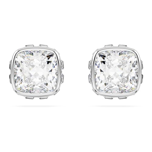 Swarovski April Birthstone Stud Earrings, Clear Square-Cut Stone and Crystals in a Rhodium-Finished Setting, Part of the Swarovski Birthstone Collection