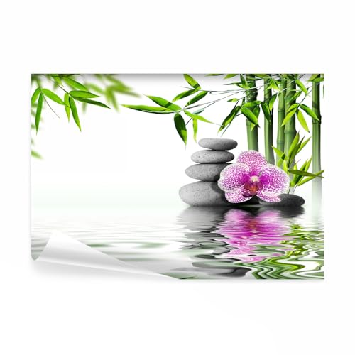 decomonkey - Papier Peint Panoramique Orchidée 400x280 cm - Décoration murale moderne – Tapisserie décorative pour chambre salon - Pierre fleurs nature...