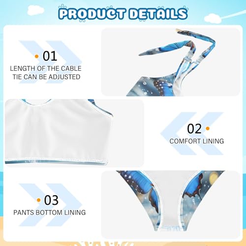Girls' Bikini Set, Blue Butterflies Above The Water Kids Swimsuit 2 Pcs Beach Bathing Suit3