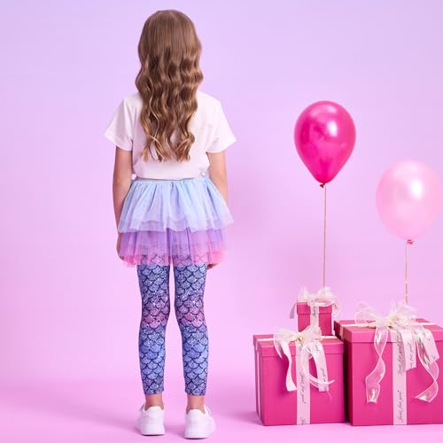 DXTON Kid Girls Leggings with Skirt Toddler Girl Printed Tutu Skirt Pant Birthday Party 3-12 Years4