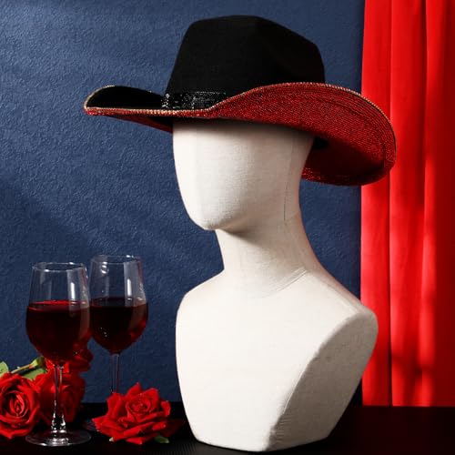 Image of Hercicy Rhinestone Cowboy Hat with Diamond Fringe CowHat for Cosplay Wedding circumference between 21.5 and 23.5 inches