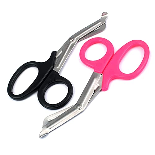 2 PCS (Pink + Black) Paramedic Utility Bandage Trauma EMT EMS Shears Scissors 7.25 INCH Stainless Steel (GSI Brand)